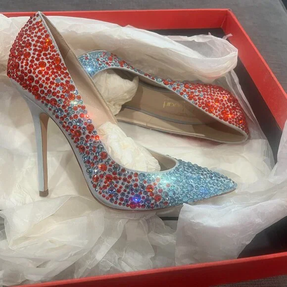 *RARE* Julia Haart Blue and Red Crystal Pave Pumps (never worn, new in box) - Picture 7 of 7